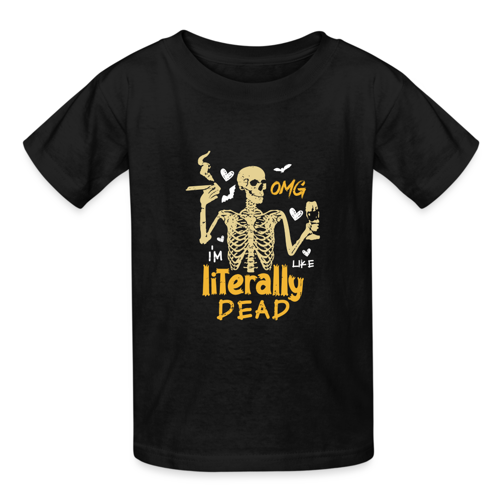Youth 'OMG, I'm Like Literally Dead' Hanes Tagless Tee: The Ultimate Expression of Teen Angst Meets Halloween Humor - black