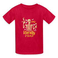 Load image into Gallery viewer, Youth 'OMG, I'm Like Literally Dead' Hanes Tagless Tee: The Ultimate Expression of Teen Angst Meets Halloween Humor - red
