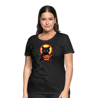 Load image into Gallery viewer, Women&#39;s &#39;Frightful Feline &amp; Jack-O&#39;-Lantern&#39; Premium Tee: Where Halloween Classics Meet Chic Comfort - black
