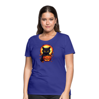 Load image into Gallery viewer, Women&#39;s &#39;Frightful Feline &amp; Jack-O&#39;-Lantern&#39; Premium Tee: Where Halloween Classics Meet Chic Comfort - royal blue
