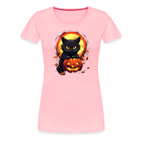 Load image into Gallery viewer, Women&#39;s &#39;Frightful Feline &amp; Jack-O&#39;-Lantern&#39; Premium Tee: Where Halloween Classics Meet Chic Comfort - pink
