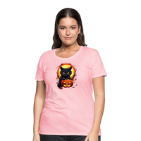 Load image into Gallery viewer, Women&#39;s &#39;Frightful Feline &amp; Jack-O&#39;-Lantern&#39; Premium Tee: Where Halloween Classics Meet Chic Comfort - pink
