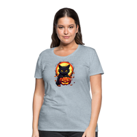 Load image into Gallery viewer, Women&#39;s &#39;Frightful Feline &amp; Jack-O&#39;-Lantern&#39; Premium Tee: Where Halloween Classics Meet Chic Comfort - heather ice blue
