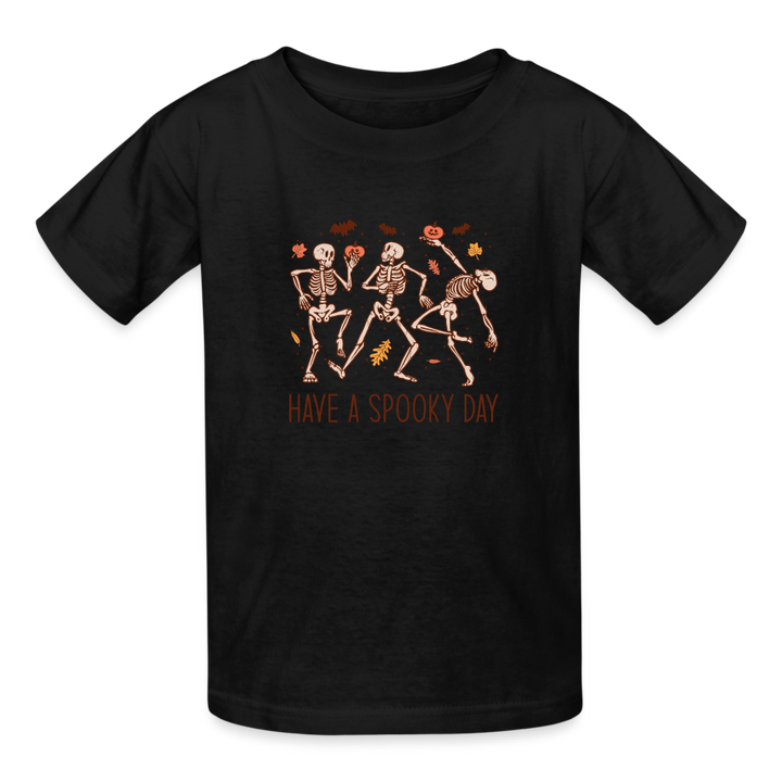 Youth 'Have a Spooky Day' Dancing Skeletons Hanes Tagless Tee: Groovy Bones for Your Little Ghoul - black