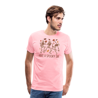 Load image into Gallery viewer, Men&#39;s &#39;Have a Spooky Day&#39; Dancing Skeletons Premium Tee: The Ultimate Blend of Spook and Swagger for Halloween - pink

