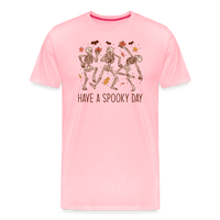 Load image into Gallery viewer, Men&#39;s &#39;Have a Spooky Day&#39; Dancing Skeletons Premium Tee: The Ultimate Blend of Spook and Swagger for Halloween - pink
