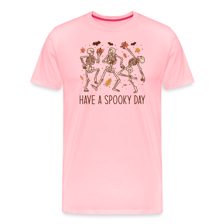 Men's 'Have a Spooky Day' Dancing Skeletons Premium Tee: The Ultimate Blend of Spook and Swagger for Halloween - pink