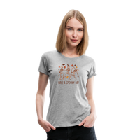 Load image into Gallery viewer, Women&#39;s &#39;Have a Spooky Day&#39; Dancing Skeletons Premium Tee: Bone-Jiggling Style for the Halloween Enthusiast - heather gray
