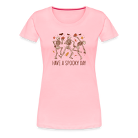 Load image into Gallery viewer, Women&#39;s &#39;Have a Spooky Day&#39; Dancing Skeletons Premium Tee: Bone-Jiggling Style for the Halloween Enthusiast - pink
