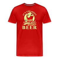 Load image into Gallery viewer, Cheers to the Season: Men&#39;s Premium &#39;Most Wonderful Time for a Beer&#39; Festive Tee - red
