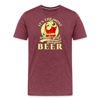 Load image into Gallery viewer, Cheers to the Season: Men&#39;s Premium &#39;Most Wonderful Time for a Beer&#39; Festive Tee - heather burgundy
