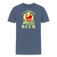 Load image into Gallery viewer, Cheers to the Season: Men&#39;s Premium &#39;Most Wonderful Time for a Beer&#39; Festive Tee - heather blue
