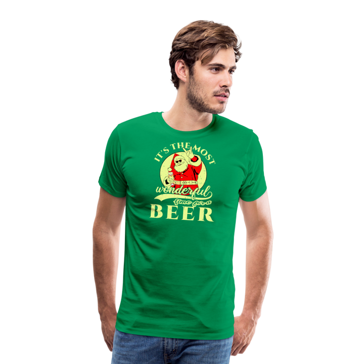 Cheers to the Season: Men's Premium 'Most Wonderful Time for a Beer' Festive Tee - kelly green
