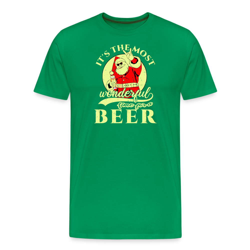 Cheers to the Season: Men's Premium 'Most Wonderful Time for a Beer' Festive Tee - kelly green