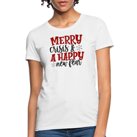 Load image into Gallery viewer, “Merry Crisis and Happy New Fear”-Women&#39;s T-Shirt - white
