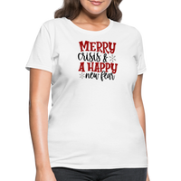 Load image into Gallery viewer, “Merry Crisis and Happy New Fear”-Women&#39;s T-Shirt - white
