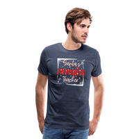 Load image into Gallery viewer, Top of the Nice List: Men&#39;s &#39;Santa&#39;s Favorite Teacher&#39; Premium Tee - heather blue
