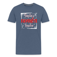 Load image into Gallery viewer, Top of the Nice List: Men&#39;s &#39;Santa&#39;s Favorite Teacher&#39; Premium Tee - heather blue
