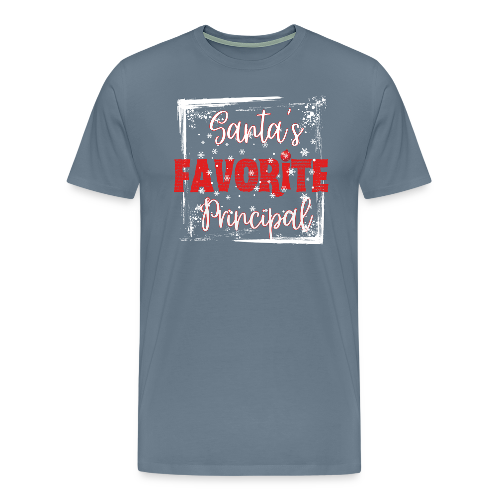 Leading with Cheer: Men's 'Santa's Favorite Principal' Premium Tee - steel blue
