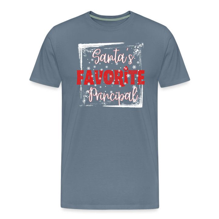 Leading with Cheer: Men's 'Santa's Favorite Principal' Premium Tee - steel blue