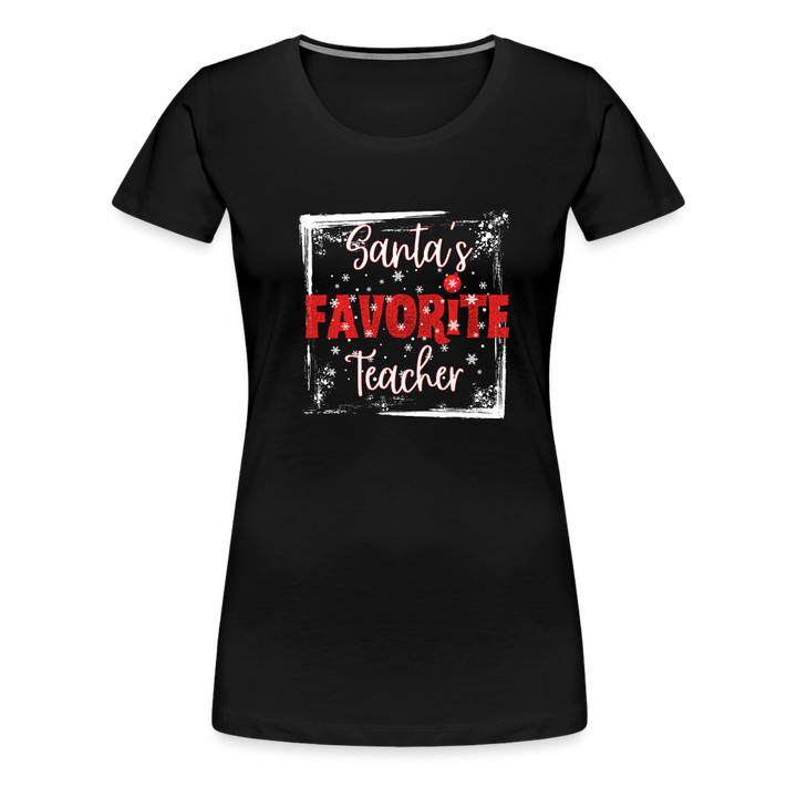 Festive Educator Elegance: Women's 'Santa's Favorite Teacher' Premium Tee - black