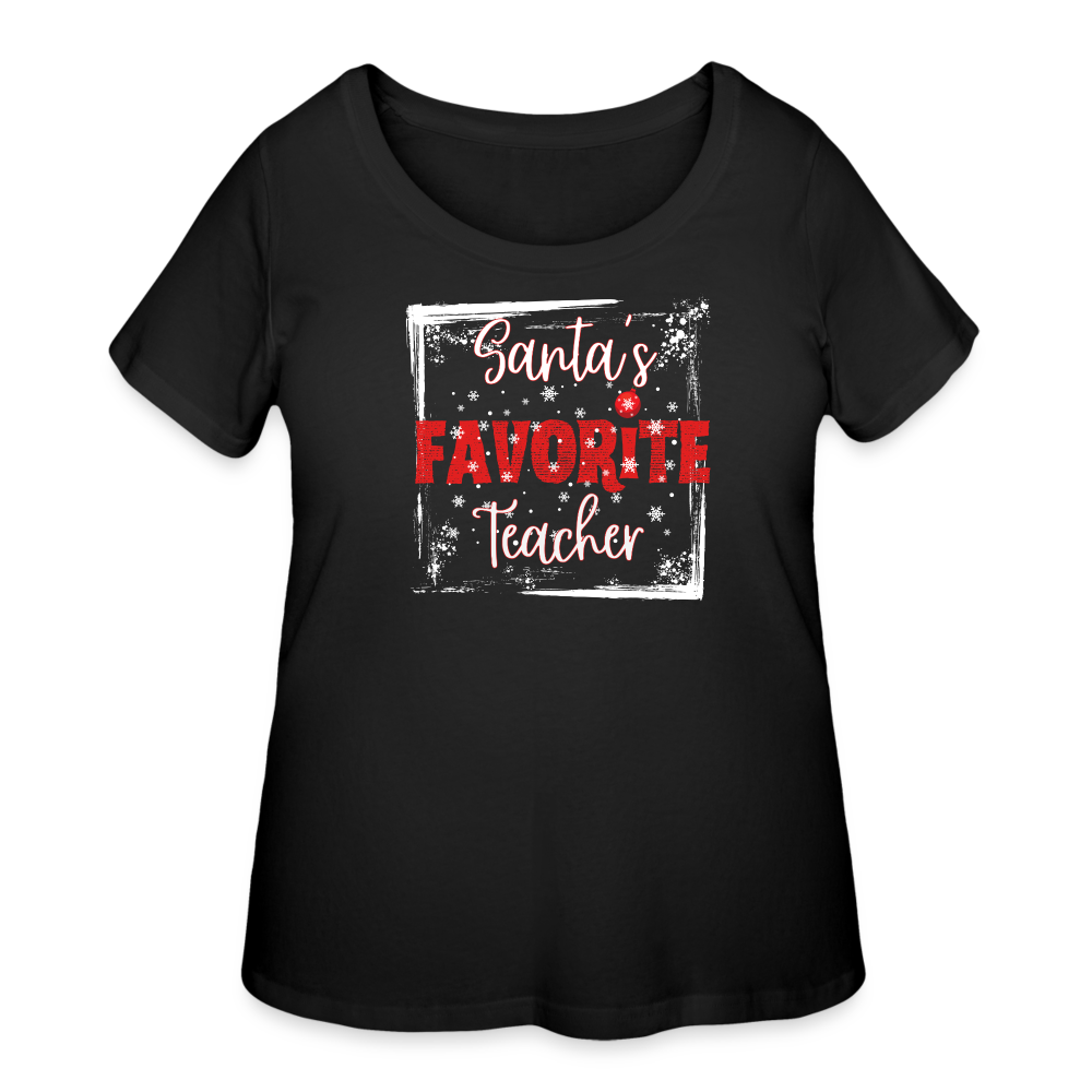 Seasonal Splendor in Curves: Women's 'Santa's Favorite Teacher' Curvy Tee - black