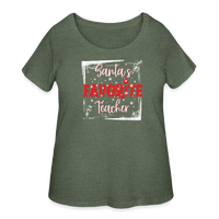 Load image into Gallery viewer, Seasonal Splendor in Curves: Women&#39;s &#39;Santa&#39;s Favorite Teacher&#39; Curvy Tee - heather military green
