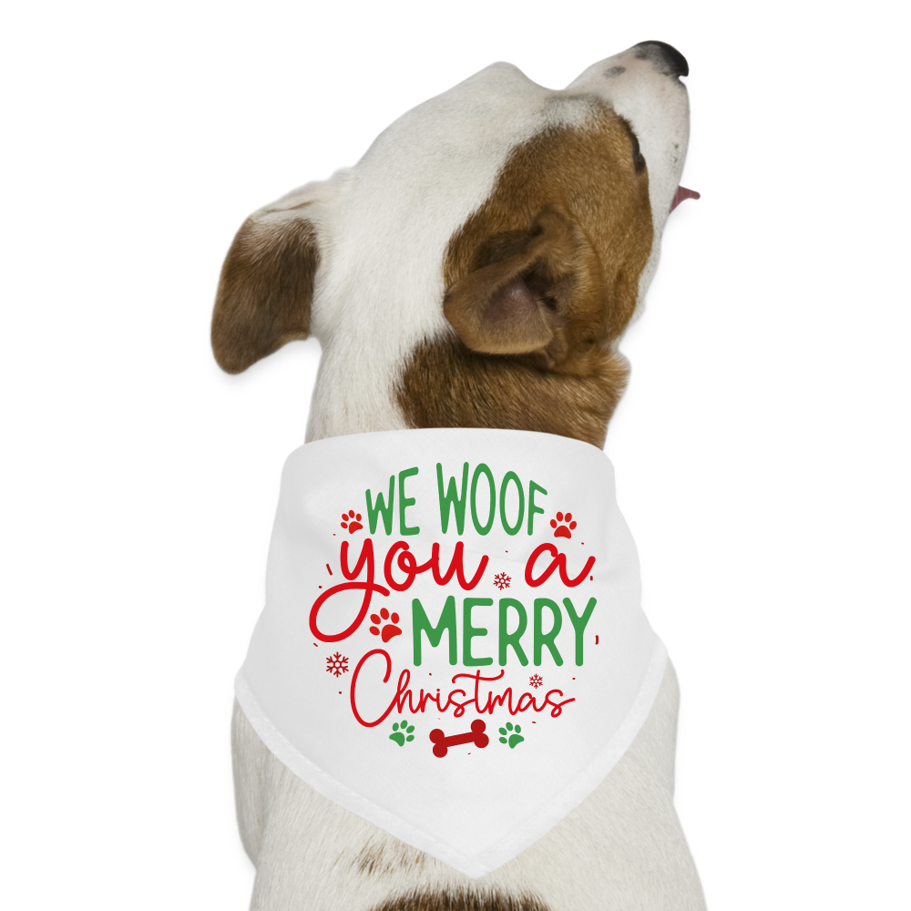 “We Woof You a Merry Christmas-Green and Red”-Dog Bandana - white