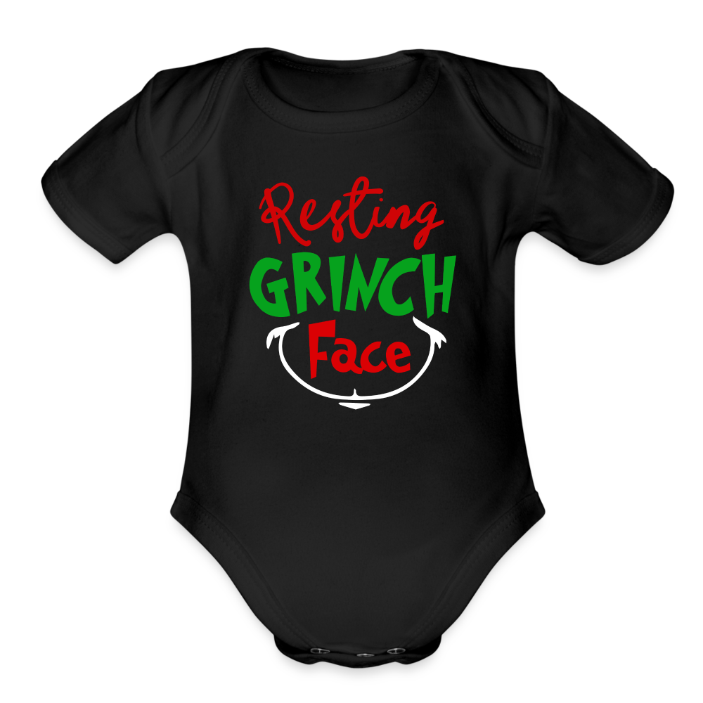 “Resting Grinch Face”-Organic Short Sleeve Baby Bodysuit - black