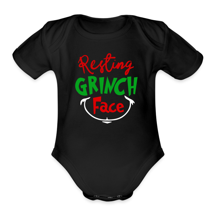“Resting Grinch Face”-Organic Short Sleeve Baby Bodysuit - black