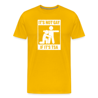 Load image into Gallery viewer, Men&#39;s &#39;Airport Chuckle&#39; Premium Tee - It&#39;s Not Gay, If It&#39;s TSA - sun yellow
