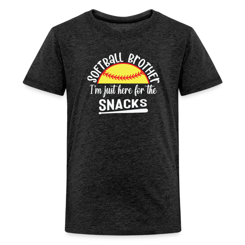 “Softball Brother I’m Just Here for the Snacks”-Kids' Premium T-Shirt - charcoal grey
