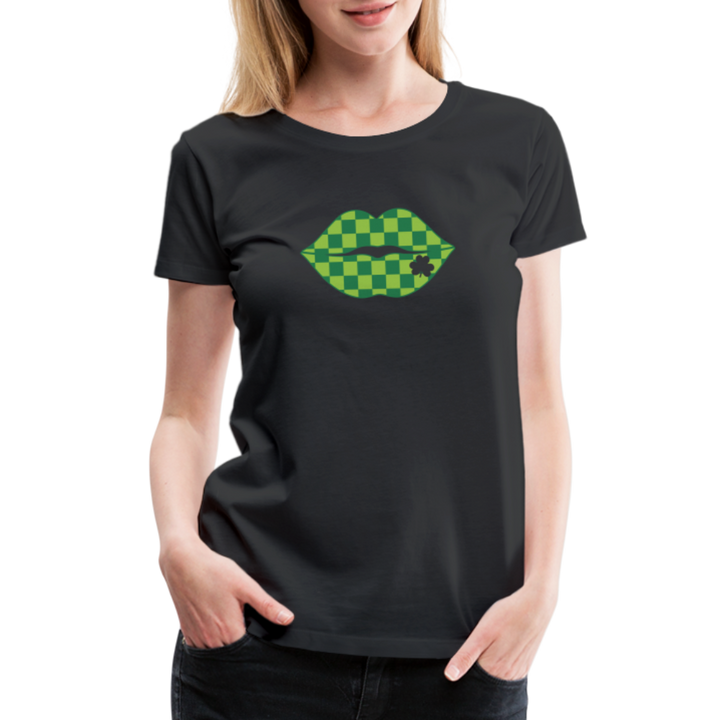 “Checkered Lips- St. Patty’s”-Women’s Premium T-Shirt - black