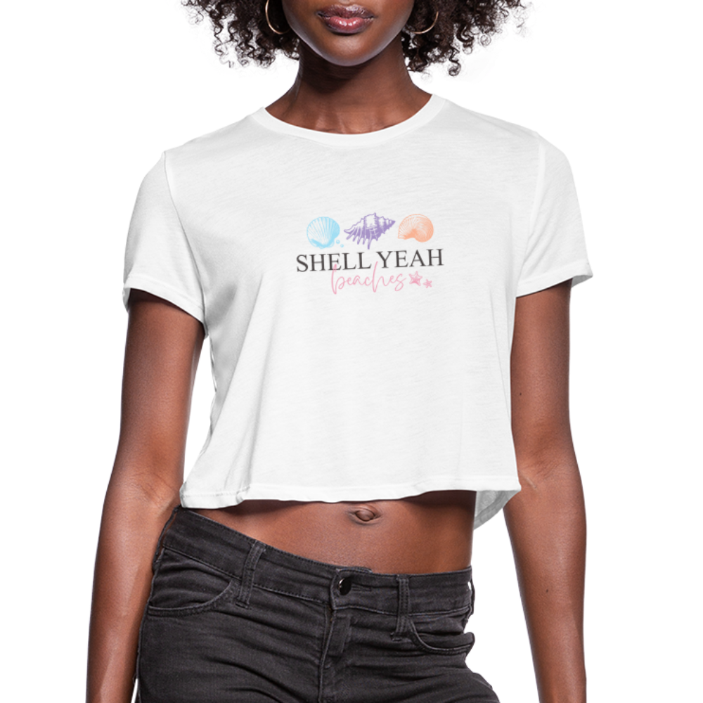 “Shell Yeah Beaches-Cropped T-Shirt”-Women's Cropped T-Shirt - white