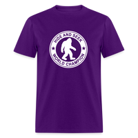 Load image into Gallery viewer, Bigfoot Hide &amp; Seek Champ: Humorous Cryptozoology Legend Tee - purple
