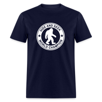 Load image into Gallery viewer, Bigfoot Hide &amp; Seek Champ: Humorous Cryptozoology Legend Tee - navy

