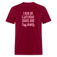 Load image into Gallery viewer, Caffeine, Chaos &amp; Cuss Words: Bold &amp; Cheeky Daily Grind Tee - burgundy
