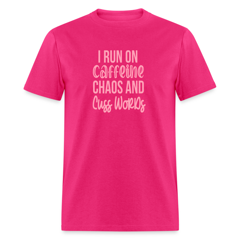 Caffeine, Chaos & Cuss Words: Bold & Cheeky Daily Grind Tee - fuchsia