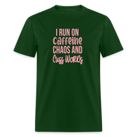 Load image into Gallery viewer, Caffeine, Chaos &amp; Cuss Words: Bold &amp; Cheeky Daily Grind Tee - forest green
