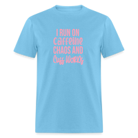 Load image into Gallery viewer, Caffeine, Chaos &amp; Cuss Words: Bold &amp; Cheeky Daily Grind Tee - aquatic blue
