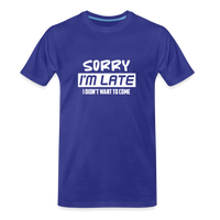Load image into Gallery viewer, &quot;Sorry I&#39;m Late&quot;: Premium Triblend Tee for Fashionably Late Humor Enthusiasts - royal blue
