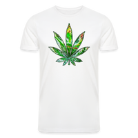 Load image into Gallery viewer, Kaleidoscope Green Leaf: Organic Tri-Blend Multicolor Cannabis Tee - white
