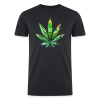 Load image into Gallery viewer, Kaleidoscope Green Leaf: Organic Tri-Blend Multicolor Cannabis Tee - heather black

