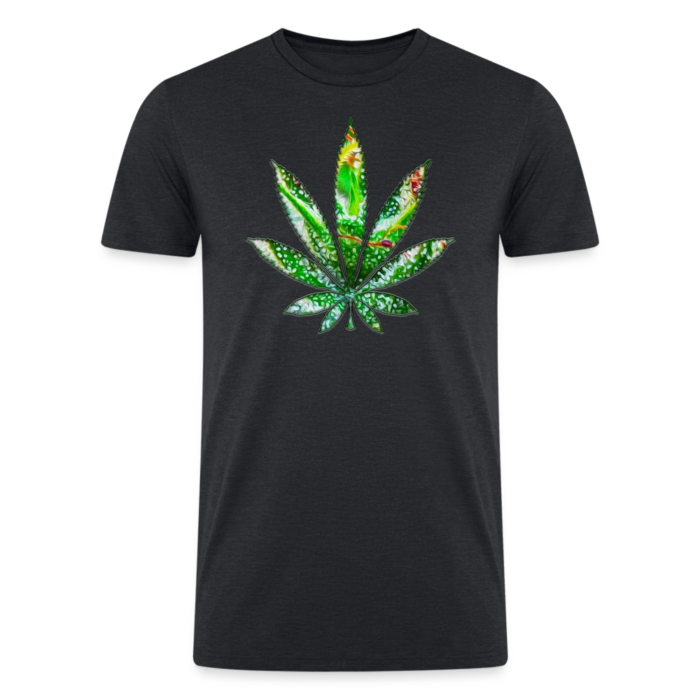 Kaleidoscope Green Leaf: Organic Tri-Blend Multicolor Cannabis Tee - heather black