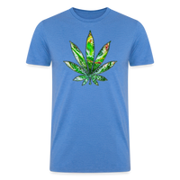 Load image into Gallery viewer, Kaleidoscope Green Leaf: Organic Tri-Blend Multicolor Cannabis Tee -  heather blue
