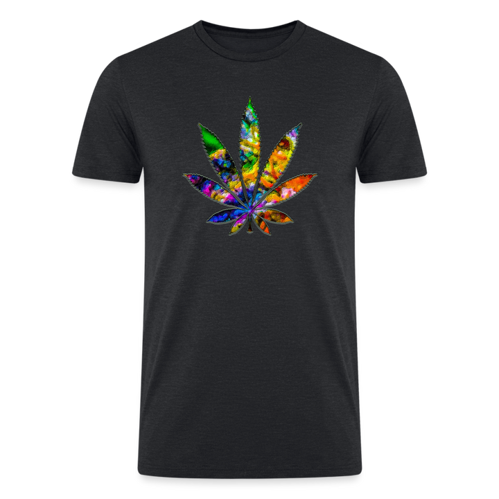 Kaleidoscope Rainbow Leaf: Organic Tri-Blend Multicolor Cannabis Tee - heather black