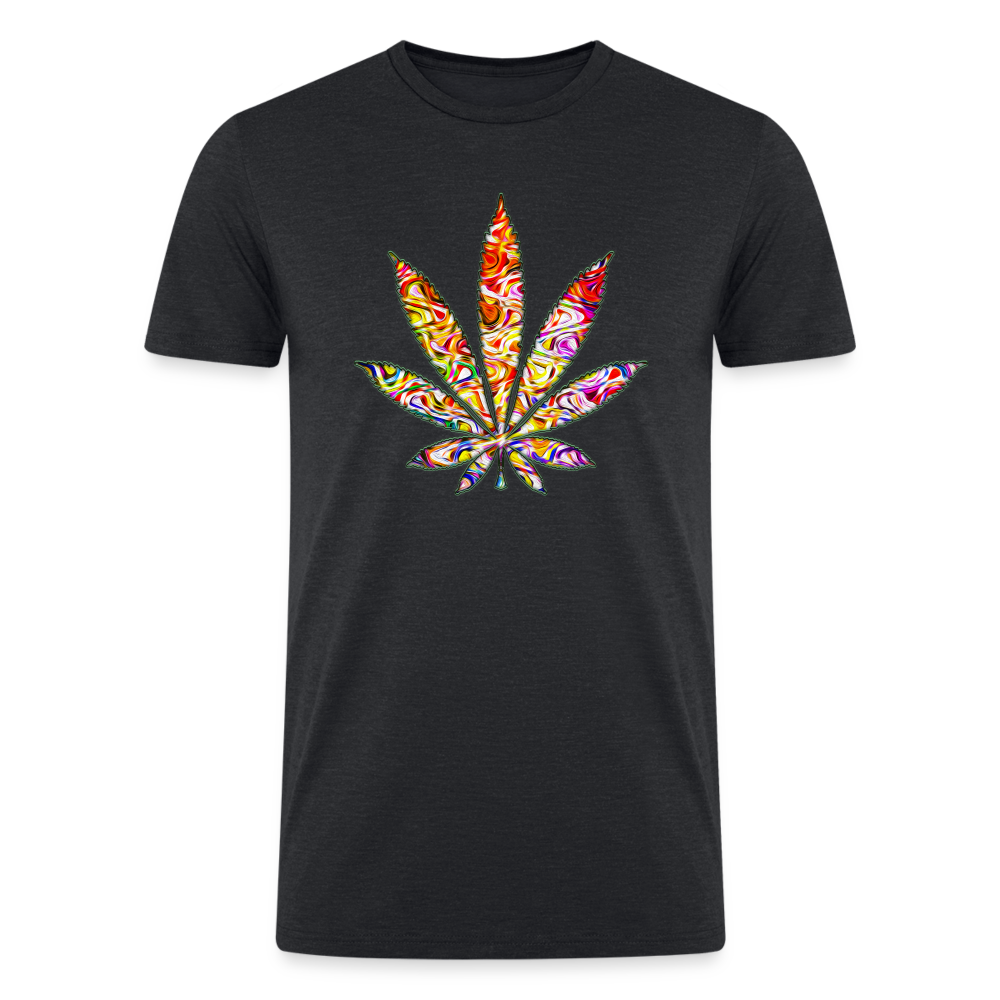 Kaleidoscope Red Leaf: Organic Tri-Blend Multicolor Cannabis Tee - heather black