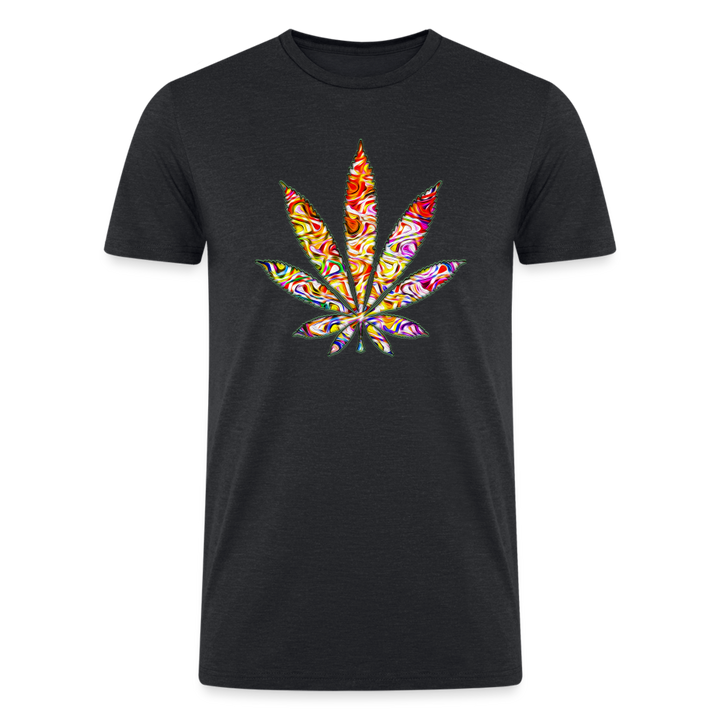 Kaleidoscope Red Leaf: Organic Tri-Blend Multicolor Cannabis Tee - heather black