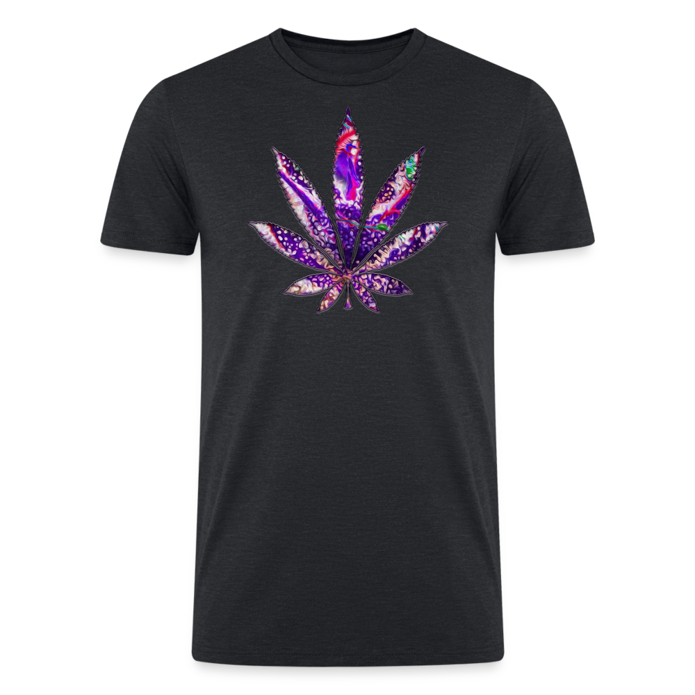 Kaleidoscope Purple Leaf: Organic Tri-Blend Multicolor Cannabis Tee - heather black