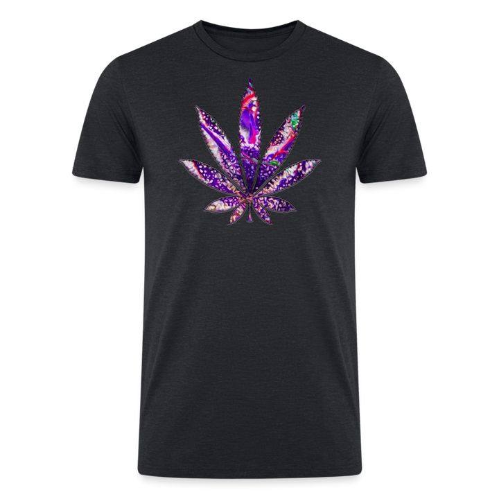Kaleidoscope Purple Leaf: Organic Tri-Blend Multicolor Cannabis Tee - heather black